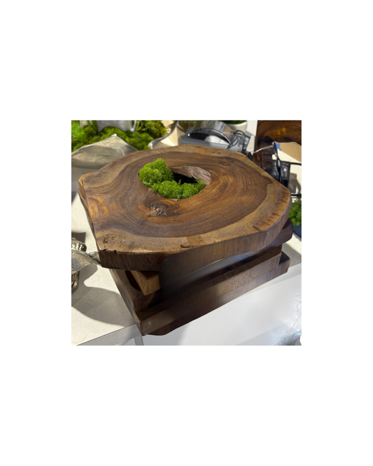 Wood Squares with Floral- Set of 5 - Brown