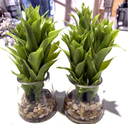 Glass Vase Floral with Rocks - Green